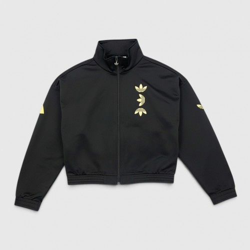 Adidas Originals Metallic Big Trefoil Cropped Track Jacket Black & Gold / Pre Owned